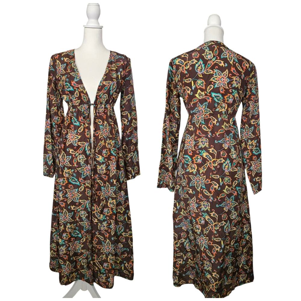 Whimsigoth Moda International 100% Silk Paisley Duster Kimono XS Cardigan Jacket